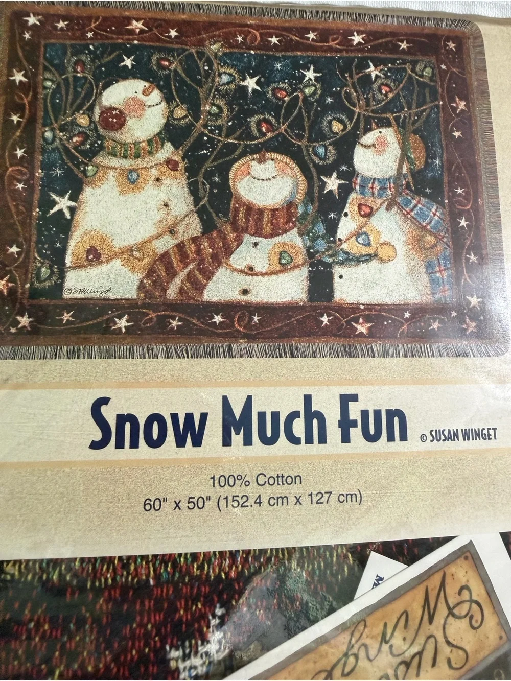 Susan Winget~ SNOW MUCH FUN~ 60”x 50” Woven Throw Blanket or Wall Hanging ~NWT